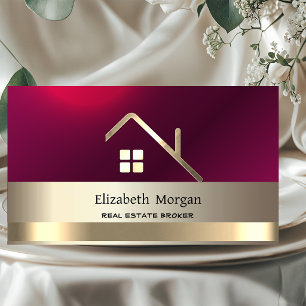 Elegant Real Estate Broker House Gold Roof Red Business Card