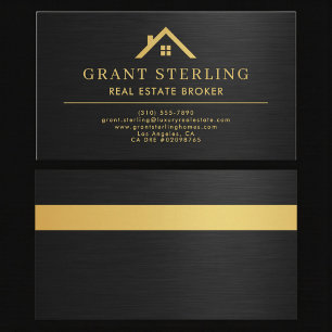Elegant Real Estate Broker Metallic Black Gold Business Card