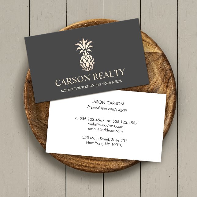 Elegant Real Estate Pineapple Logo Business Card (Creator Uploaded)