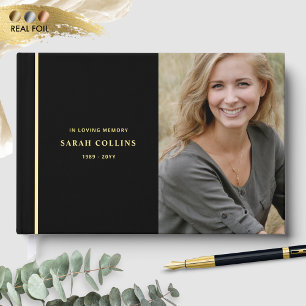 Elegant Real Foil, In Loving Memory Black Funeral Guest Book