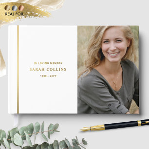 Elegant Real Foil, In Loving Memory White Funeral Guest Book