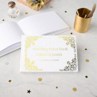 Elegant Real Gold Foil Botanical Wedding Guest Book