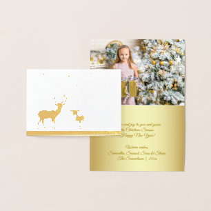 Elegant Real Gold Foil Deer Snow Merry Christmas Card