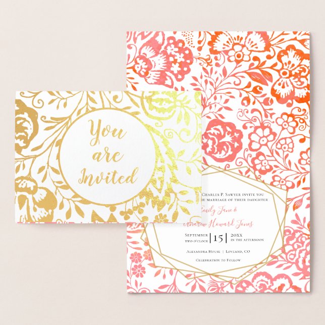 Elegant Real Gold Foil Floral Wedding Invitations (Display)