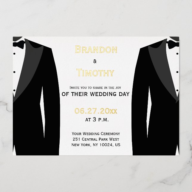 Elegant Real Gold Foil Gay Wedding Invitations (Front)