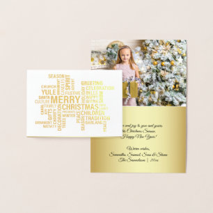 Elegant Real Gold Foil Merry Christmas Holiday Card