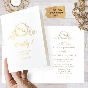 Elegant Real Gold Foil Monogram, Folded Wedding Fo Foil Card