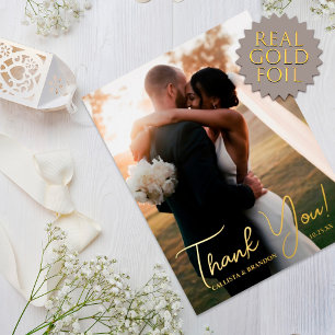 Elegant Real Gold Foil Photo Wedding Thank You Invitation Postcard