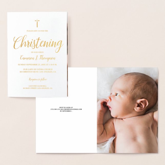 Elegant real Gold metallic foil Baby Christening Foil Card (Display)
