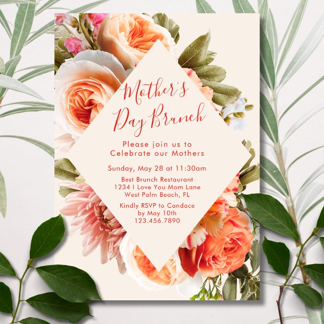 Elegant Realistic Roses Frame Mother's Day Brunch Invitation (Creator Uploaded)
