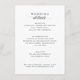 Elegant Reception Accommodation Wedding Details Enclosure Card