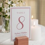 Elegant Reception Wedding Simple Dusty Rose White Table Number<br><div class="desc">A template for any number this simple, minimalist and elegant Wedding Table Number design features a contemporary design with a double frame border in romantic dusty rose on a crisp white background. Chic design provides timeless yet modern sophistication. Personalize wedding table design with your name, wedding date and table number...</div>