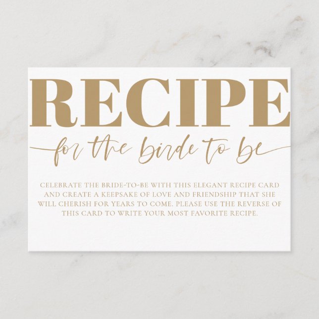 Elegant Recipe Bride to Be Calligraphy Enclosure Card (Front)