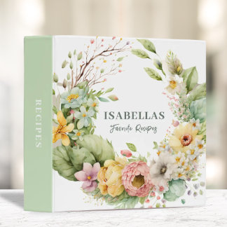 Elegant Recipe Floral Wreath Watercolor Binder