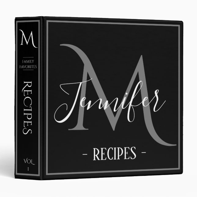 Elegant Recipe Monogram 3 Ring Binder (Front/Spine)