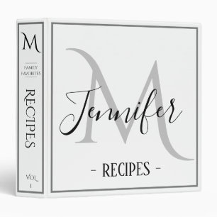 Elegant Recipe Monogram 3 Ring Binder