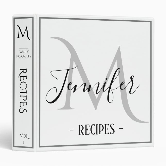 Elegant Recipe Monogram 3 Ring Binder (Front/Spine)