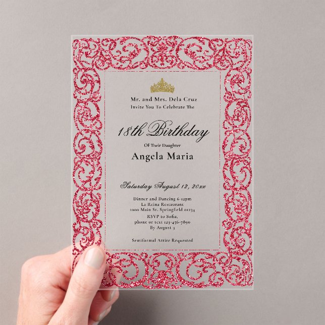 Elegant Red 18th Birthday Debut Acrylic Invitations (Insitu (Handheld))