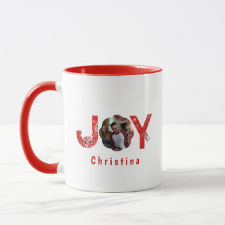 Elegant Red 1 Photo Joy Simple Custom Christmas Mug