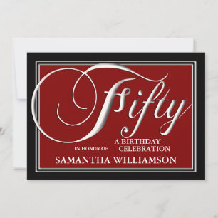 Elegant Red 50th Birthday Invitations
