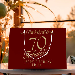 Elegant Red 70 and Fabulous Ornament 70th Birthday Large Gift Bag