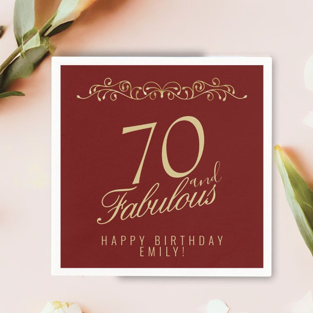 Elegant Red 70 and Fabulous Ornament 70th Birthday Napkin (Creator Uploaded)