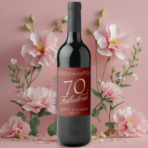 Elegant Red 70 and Fabulous Ornament 70th Birthday Wine Label