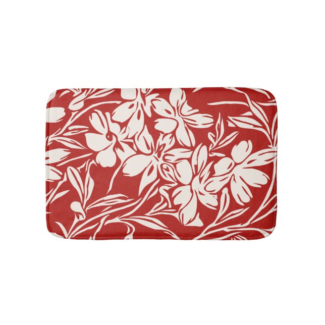 Elegant Red Abstract Floral Illustration Pattern Bath Mat (Front)