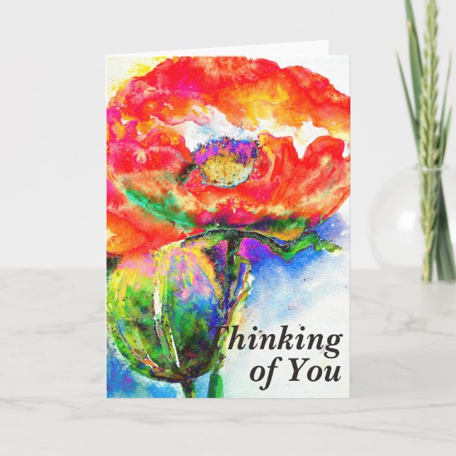 Elegant red abstract floral watercolor painting card (Front)