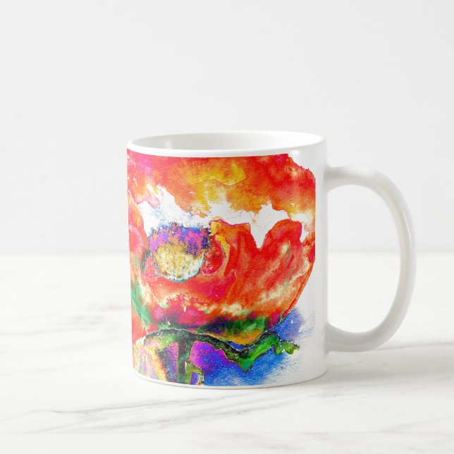 Elegant red abstract floral watercolor painting coffee mug (Right)