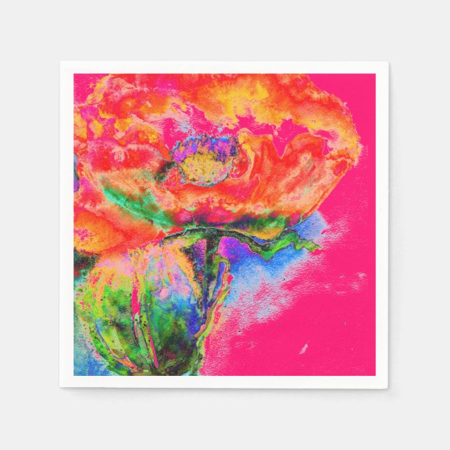 Elegant red abstract floral watercolor painting napkin (Front)