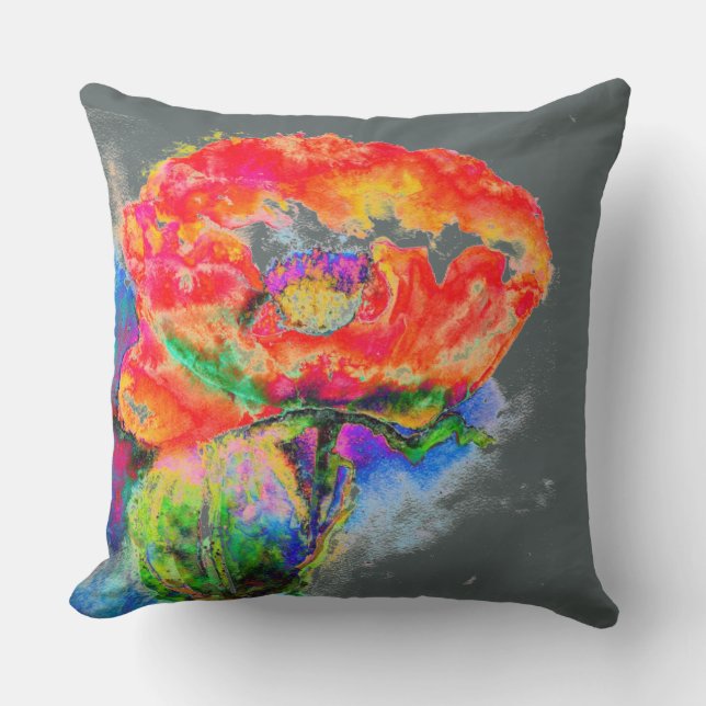 Elegant red abstract floral watercolor painting throw pillow (Front)