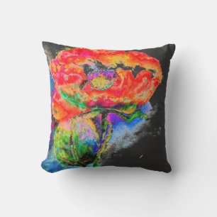 Elegant red abstract floral watercolor painting throw pillow