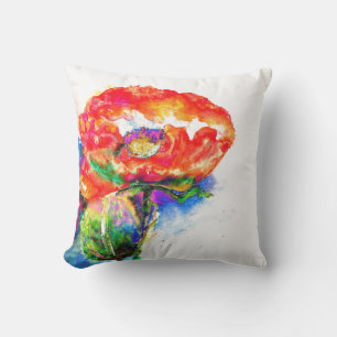 Elegant red abstract floral watercolor painting throw pillow