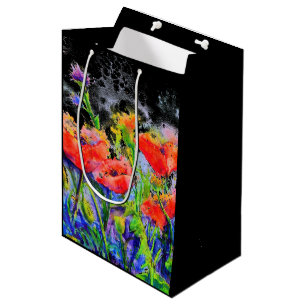 Elegant red abstract red poopies medium gift bag