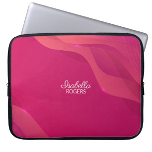Elegant Red Abstract Waves with Customization Laptop Sleeve