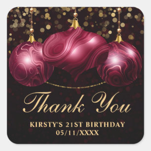 Elegant Red Agate Christmas Baubles Birthday Square Sticker