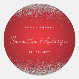 Elegant Red And A Little Sparkle Theme Wedding Classic Round Sticker