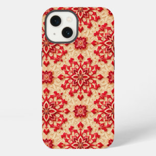 Elegant Red and Beige Ornamental Pattern iPhone 13 Case