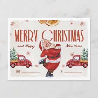 Elegant Red and Beige Watercolor Christmas  Holiday Postcard