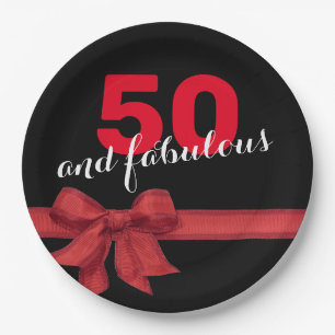 Elegant Red and Black 50th Birthday Party Paper Plate
