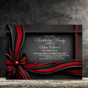 Elegant Red and Black Bow 18th Birthday Party Invitation