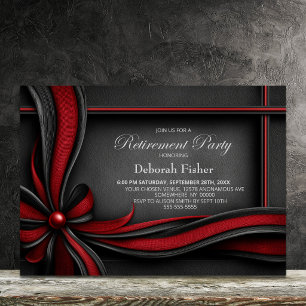 Elegant Red and Black Bow Retirement Party Invitation