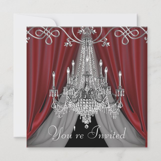 Elegant Red and Black Chandelier Party Invitations (Front)
