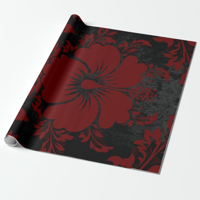 Elegant red and  black damask Christmas elegant Wrapping Paper (Unrolled)