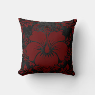Elegant red and black damask elegant throw pillow