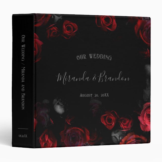 Elegant Red and Black Floral Wedding Planner Binder (Front/Spine)