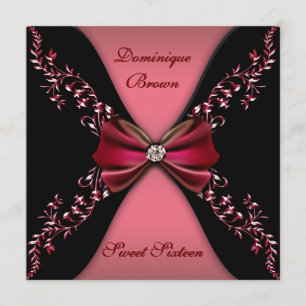 Elegant Red and Black Invite with Diamond Bow