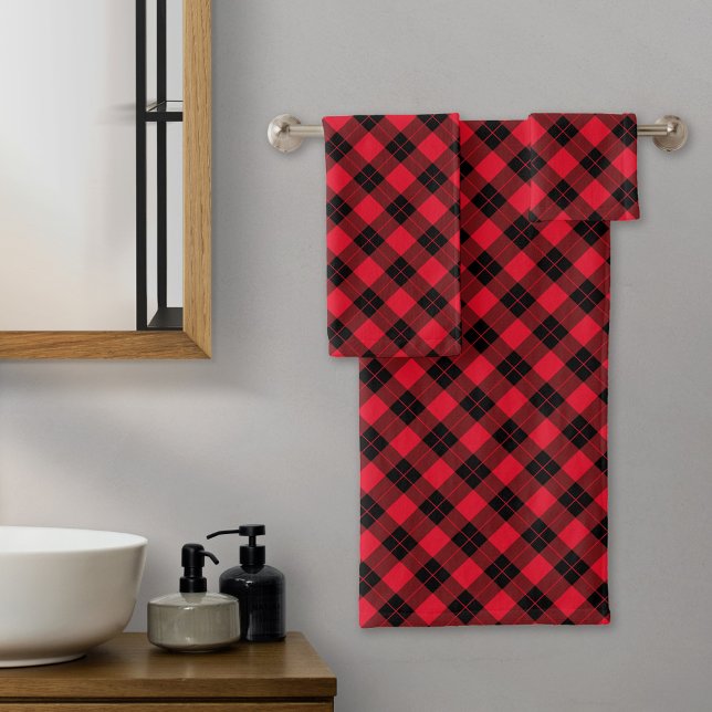 Elegant Red and Black Plaid Pattern Holiday Bath Towel Set (Creator Uploaded)