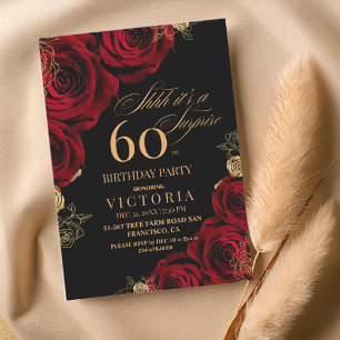 Elegant Red and black Roses 60th Birthday  Invitation